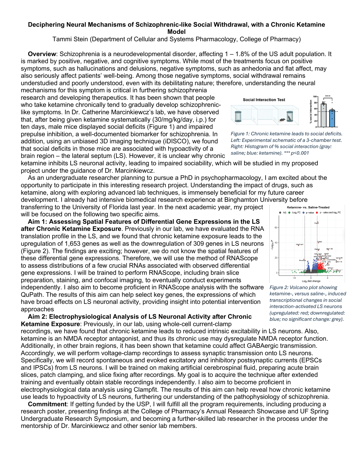 Research proposal showing a social interaction experiment and gene-expression volcano plot